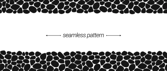 Fotobehang Black stone seamless pattern vector. Black and white cobblestone, pebble border frame. Irregular shapes repeated backdrop for web tiles and interior designs. line polygonal cells template background © nataliesezam