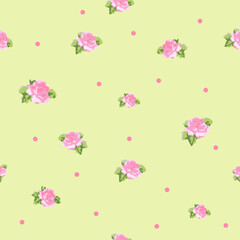 Rose and dots,  seamless pattern