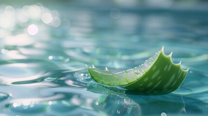 aloe vera leaf floating on water,
