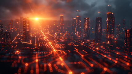 Futuristic megapolis cityscape - night scene
