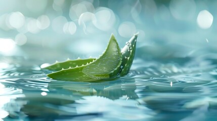aloe vera leaf floating on water,
