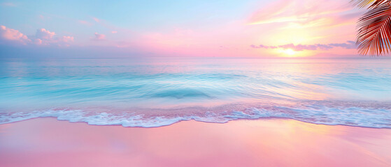 Tropical sand beach in pastel colored sunset - 784786750