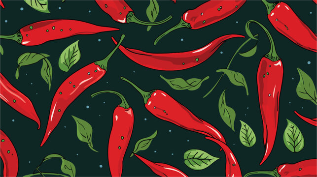 Vector illustrated red paprika chili pepper vegetab