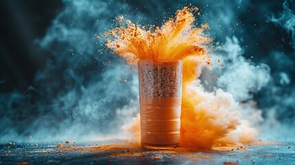 Dynamic image of a shaker bottle being vigorously shaken with protein powder inside, motion blur - obrazy, fototapety, plakaty