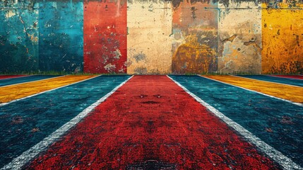 Graphic design of a football field with minimalist lines and bold color blocks - obrazy, fototapety, plakaty
