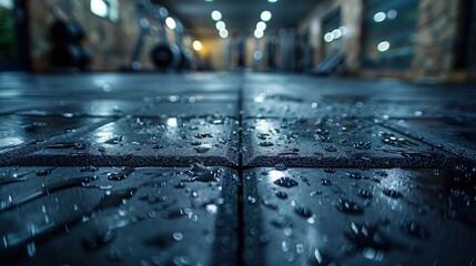 Gym mat covered in sweat after a tough workout, dedication and hard work