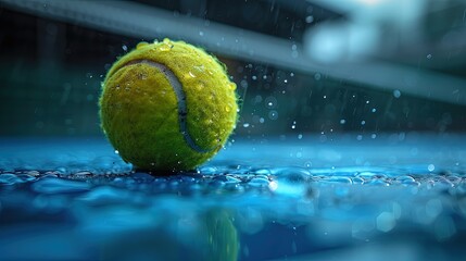 Tennis ball bouncing on the court in motion blur, speed and agility