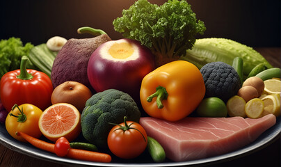 Vegetables, fruits, citrus fruits and berries in abundance