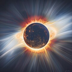 Total solar eclipse preview illustration for April 8, 2024 in the USA, realistically showcasing the awe-inspiring moment of totality.
