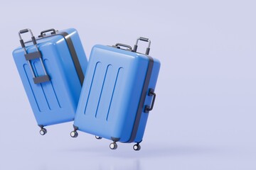 3d Travel Suitcase, luggage Suitcase Icon Isolated on purple background. travel concept. Minimal Blue Suitcase creative design. 3d render illustration.