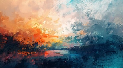 Abstract Oil Painting effect background, Abstract Landscapes: Often sought for projects needing a blend of realism and abstraction.  - obrazy, fototapety, plakaty