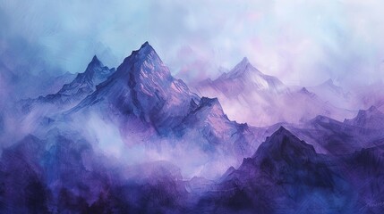 Obraz premium Abstract, mountain majesty, cool purples and blues, dawn, close focus, rugged peak mystery.