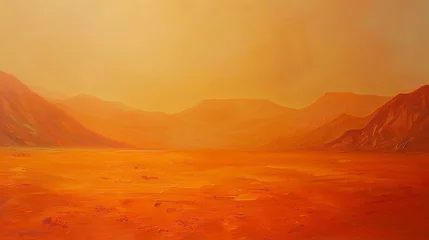 Foto auf Acrylglas Antireflex Oil painting, desert mirage, vibrant oranges and reds, midday, wide lens, heat haze effect.  © Thanthara