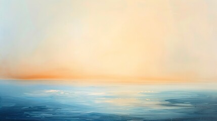 Abstract oil, empty horizon, warm beige and blue, evening, panoramic view, tranquil divide. 