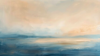 Abstract oil, empty horizon, warm beige and blue, evening, panoramic view, tranquil divide. - - obrazy, fototapety, plakaty