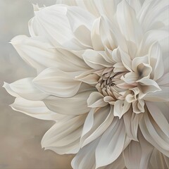 Fototapeta na wymiar Realistic oil painting of a white flower with large petals, set on a beige background.