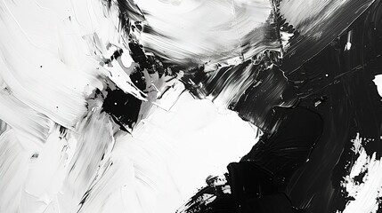 Oil painting abstract, black & white, blurred edge, low angle, glossy. 