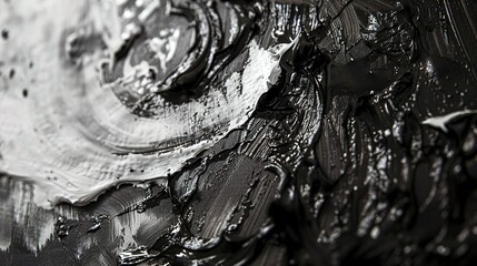 Monochrome oil abstract, thick texture, close focus, ambient light. 