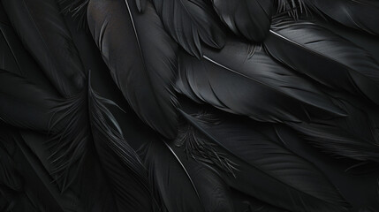 Dark black feathers background as beautiful abstract