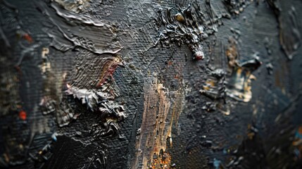 Grunge oil paint texture, dark tones, rough surface, close-up, shadowed light. 