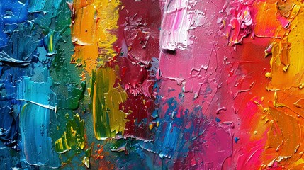 Fototapeta premium Oil paint grunge, vibrant splatters, distressed look, macro, harsh lighting.