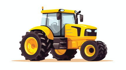 Vector illustration a yellow tractor on wheels. 2d