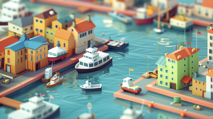 3d isometric view of a harbor