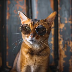 Abyssinian cat in sunglasses