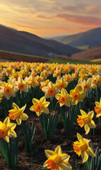 Fototapeta premium A field of blooming daffodil flowers