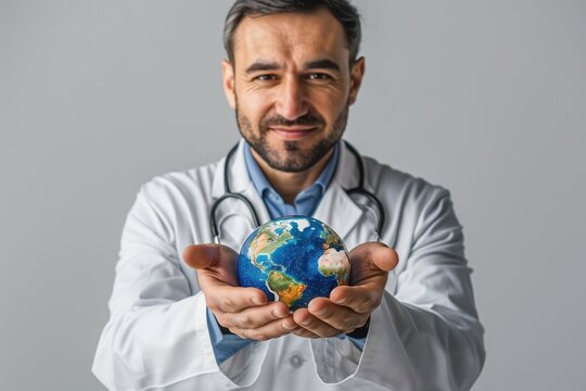 Doctor Holding A Earth In His Hands - Powered by Adobe