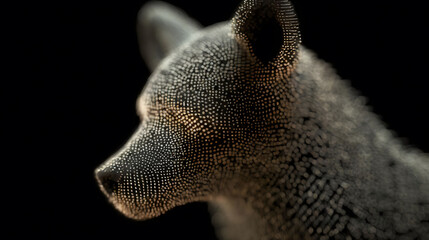 Obraz premium Detailed sculptural model of a bear's head against a dark background, showcasing intricate details and textures against a stark, dark background.