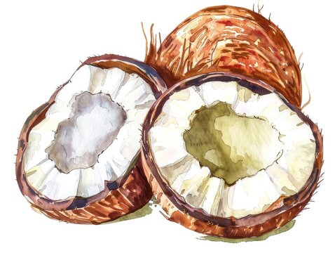 Watercolor of Sliced Thai Coconut Jelly Wun Gati on Isolated White Background