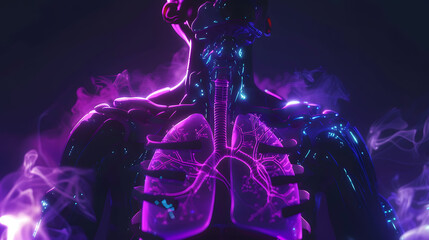 Obraz premium Detailed visualization of human lungs, highlighted in an anatomical model, helping in the medical and educational field.