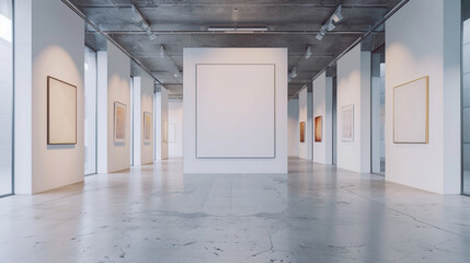 A modern art gallery with an empty canvas as the centerpiece, surrounded by walls pnted in sunshine white, enhancing the display of artwork and adding a sense of vibrancy to the space.