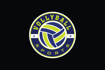 Volleyball logo, emblem, icons, designs templates with volleyball ball and shield on a dark background