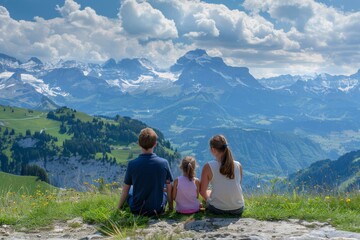 Fototapeta premium Family Summer Retreat: Exploring the Majestic Mountains