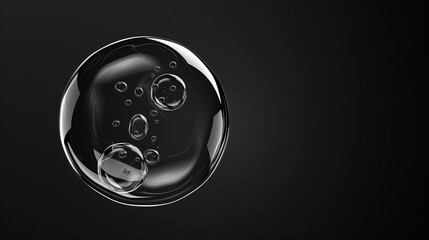 A sphere made of glass, clear and transparent, front view, black background, glass bubble. Generated by artificial intelligence.