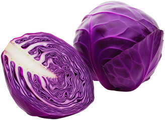 Whole red cabbage and half