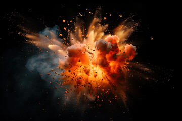 A large explosion is depicted in the image, with a lot of debris and smoke - obrazy, fototapety, plakaty
