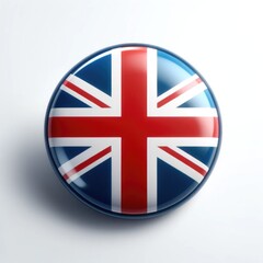 3d button logo with Union Jack on white background