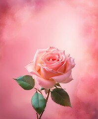 pink rose with water drops on pink background