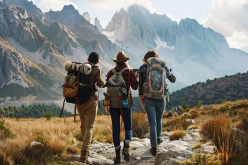 Mountain Adventure: Friends Exploring the Wilderness, Embracing the Majesty and Freshness