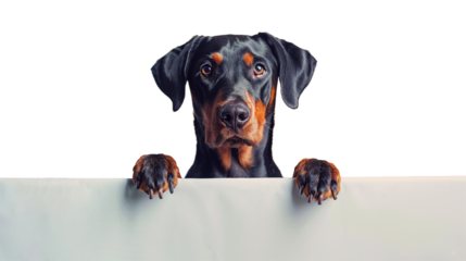 Cute Doberman Dog in a Peeking Position with Transparent Background