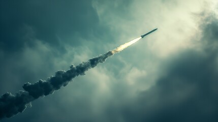 Rocket cruise missile, balistic missile taking of leaving trail of smoke