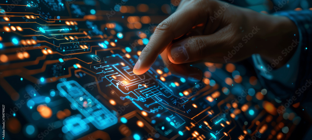 Aufkleber Business man using AI technology for data analysis, coding computer language with digital brain, machine learning on virtual screen, business intelligence, AI Artificial Intelligence.