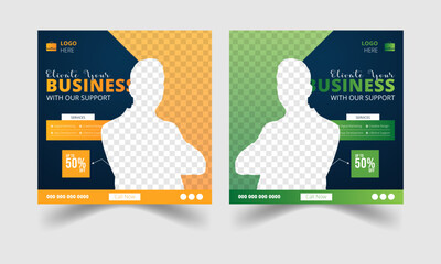 Set of editable creative business marketing agency promotion social media post or square web banner template