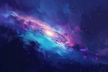 Starry Galaxy Night Sky, purple theme, wallpaper illustration background - obrazy, fototapety, plakaty