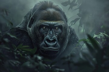 Thoughtful Lowland Gorilla in the Jungle