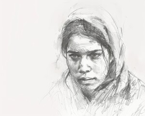 Sketch a series of portraits woman, pencil drawing