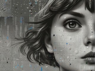 girl halftone monochrome collage elements such han
